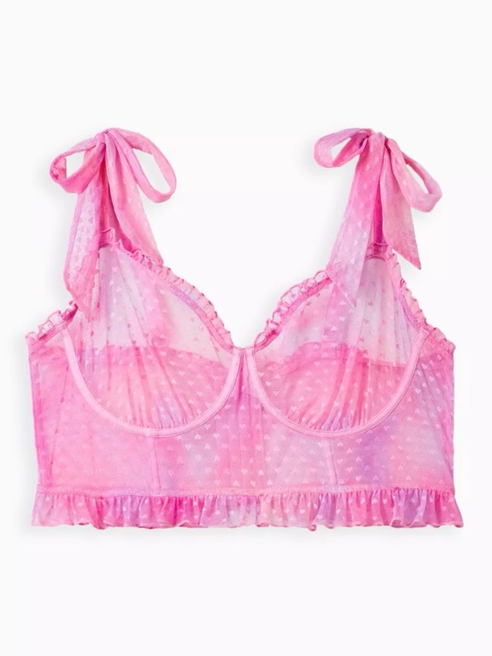 Torrid Curve Women’s 6 Pink Purple Heart Mesh Ruffle Underwire Lingerie Bra
